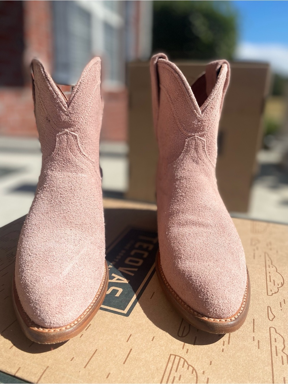 Tecovas Women’s Pink Suede Western Ankle Boots
